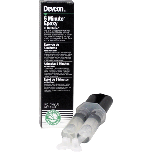 Adh&eacute;sif 5 minutes, 25 ml, Cartouche double, Deux composants, Transparent Helyx Safety & Industrial Supplies