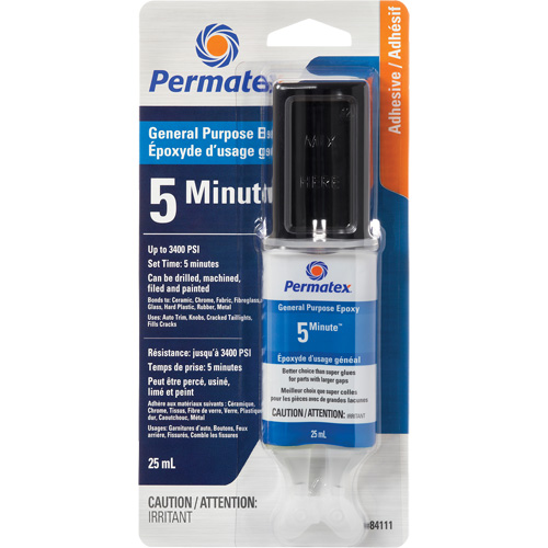 &eacute;poxy  5 minutes  &agrave; usage g&eacute;n&eacute;ral PermaPoxy, 29,5 ml, &eacute;poxyde, Deux composants, Transparent Helyx Safety & Industrial Supplies