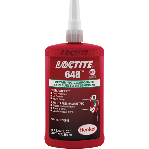 Compos&eacute; de retenue Loctite 648, 250 ml, Bouteille, Vert Helyx Safety & Industrial Supplies