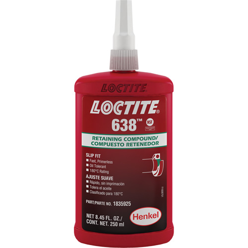 Compos&eacute; de retenue Loctite 638, 250 ml, Bouteille, Vert Helyx Safety & Industrial Supplies