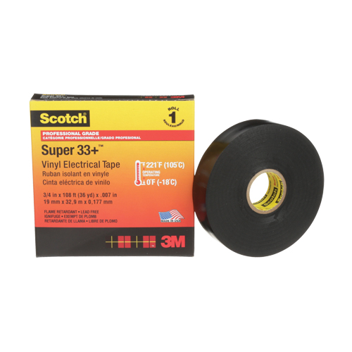 Scotch&reg; Super 33+ Vinyl Electrical Tape, 19 mm (3/4") x 33 m (108'), Black, 7 mils Helyx Safety & Industrial Supplies