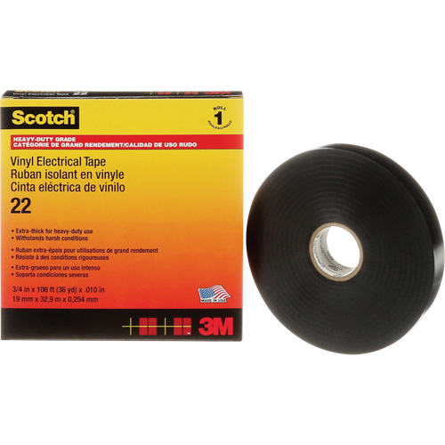 Scotch&reg; Vinyl Electrical Tape, 19 mm (3/4") x 33 m (108'), Black, 10 mils Helyx Safety & Industrial Supplies