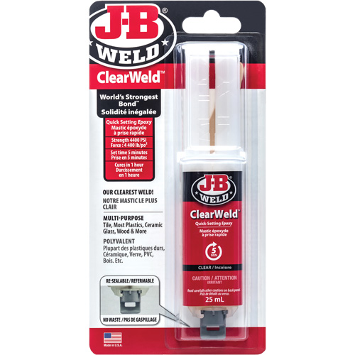 Adh&eacute;sif ClearWeld, 25 ml, Seringue, Deux composants, Transparent Helyx Safety & Industrial Supplies