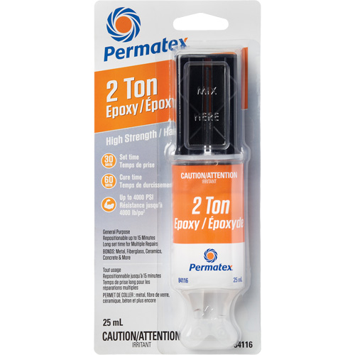 Colle &eacute;poxyde avec capacit&eacute; de 2 tonnes, 25 ml, Seringue, Deux composants, Transparent Helyx Safety & Industrial Supplies
