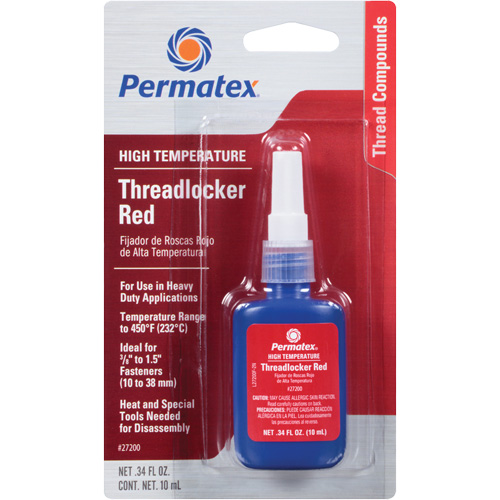 Adh&eacute;sif frein-filet pour temp&eacute;ratures &eacute;lev&eacute;es, Rouge, &eacute;lev&eacute;, 10 ml, Bouteille Helyx Safety & Industrial Supplies