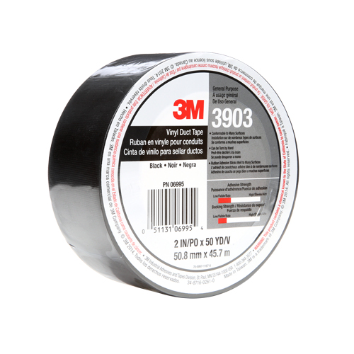 Rubans adh&eacute;sifs en vinyle 3903, 1245 mm (49") la x 46 m (151') lo, 6,5 mils, Noir Helyx Safety & Industrial Supplies