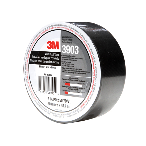 Rubans adh&eacute;sifs en vinyle 3903, 1245 mm (49") la x 46 m (151') lo, 6,5 mils, Noir Helyx Safety & Industrial Supplies