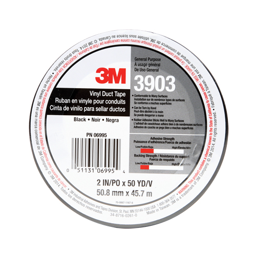 Rubans adh&eacute;sifs en vinyle 3903, 1245 mm (49") la x 46 m (151') lo, 6,5 mils, Noir Helyx Safety & Industrial Supplies