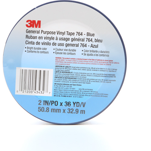 Ruban en vinyle pour travaux g&eacute;n&eacute;raux 764, 50,8 mm (2") la x 32,9 m (108') lo, 5 mils, Bleu Helyx Safety & Industrial Supplies