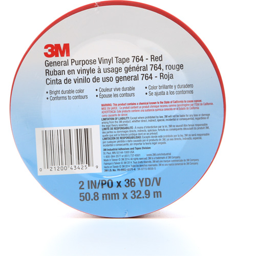 Ruban en vinyle pour travaux g&eacute;n&eacute;raux 764, 50,8 mm (2") la x 32,9 m (108') lo, 5 mils, Rouge Helyx Safety & Industrial Supplies
