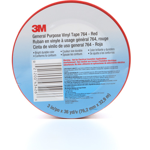 Ruban en vinyle pour travaux g&eacute;n&eacute;raux 764, 76 mm (3") la x 32,9 m (108') lo, 5 mils, Rouge Helyx Safety & Industrial Supplies