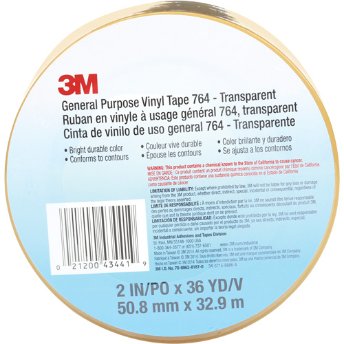 Ruban en vinyle pour travaux g&eacute;n&eacute;raux 764, 50,8 mm (2") la x 32,9 m (108') lo, 5 mils, Transparent Helyx Safety & Industrial Supplies