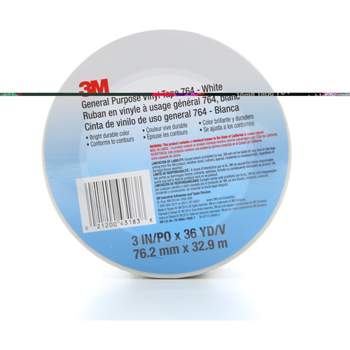 Ruban en vinyle pour travaux g&eacute;n&eacute;raux 764, 76 mm (3") la x 32,9 m (108') lo, 5 mils, Blanc Helyx Safety & Industrial Supplies