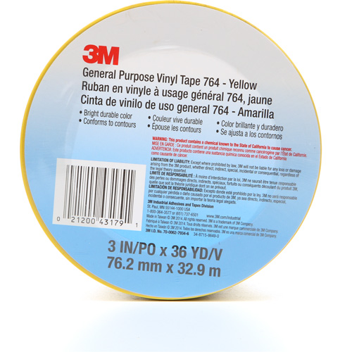 Ruban en vinyle pour travaux g&eacute;n&eacute;raux 764, 76 mm (3") la x 32,9 m (108') lo, 5 mils, Jaune Helyx Safety & Industrial Supplies