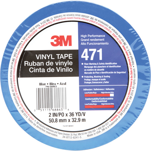Ruban en vinyle 471, 50,8 mm (2") la x 32,9 m (108') lo, 5,2 mils, Bleu Helyx Safety & Industrial Supplies