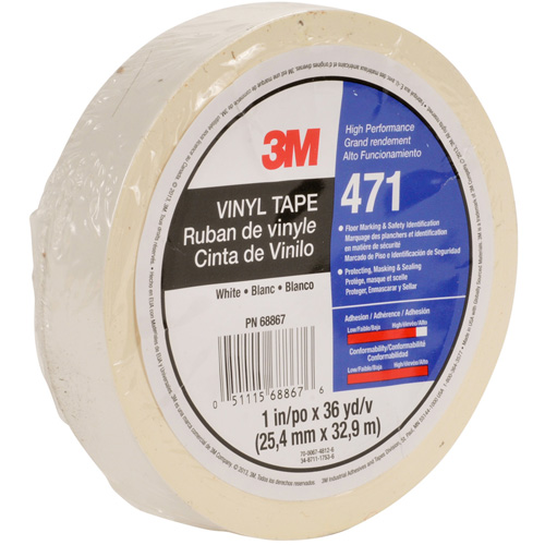 471 Vinyl Tape, 12 mm (1/2") W x 32.9 m (108') L, 5.3 mils, White Helyx Safety & Industrial Supplies
