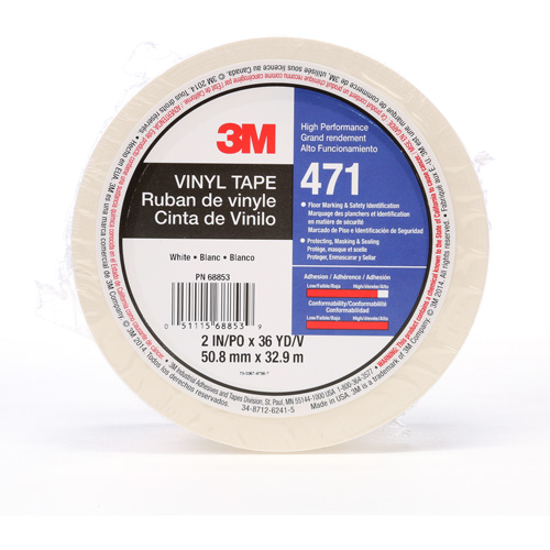 471 Vinyl Tape, 50.8 mm (2") W x 32.9 m (108') L, 5.2 mils, White Helyx Safety & Industrial Supplies