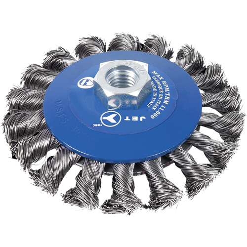 Brosse conique &agrave; m&egrave;ches torsad&eacute;es, Dia. 5", Fils 0,02", Arbre 5/8"-11NC Helyx Safety & Industrial Supplies
