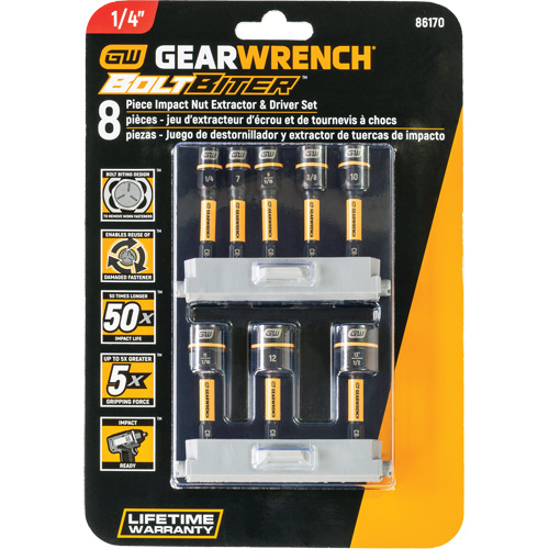 Bolt Biter Nut Extractor & Driver Set, 8 Pcs., Non Magnetic, Metric & Imperial Helyx Safety & Industrial Supplies