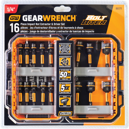 Jeu d'extracteurs d'&eacute;crou et tournevis Bolt Biter, 16 mcx, Non magn&eacute;tique, M&eacute;trique & imp&eacute;rial Helyx Safety & Industrial Supplies