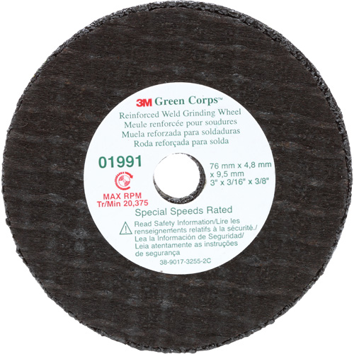 Green Corps Cut-Off Wheel, 3" x 0.188", 3/8" Arbor, Type 1, Aluminum Oxide, 35000 RPM Helyx Safety & Industrial Supplies