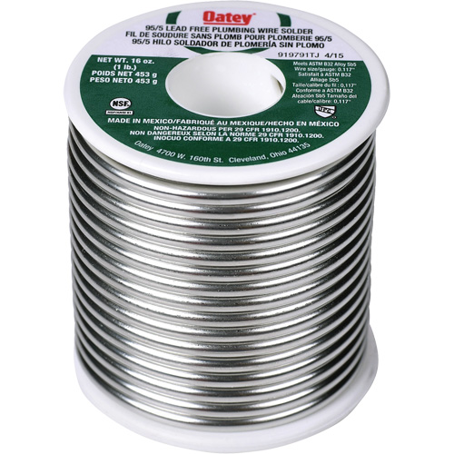 M&eacute;tal d'apport 95/5 pour plomberie, Sans plomb, 95 % d'&eacute;tain, 5 % d'antimoine, &acirc;me Plein, dia. 0,3125" Helyx Safety & Industrial Supplies