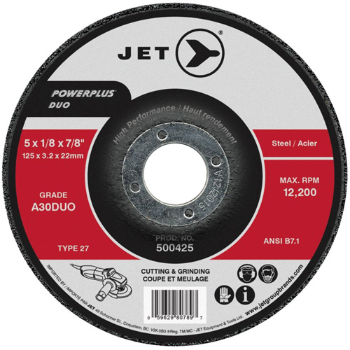 Powerplus DUO Cutting/Grinding Wheel, 4-1/2" x 1/8", 7/8" Arbor, Type 27, A30DUO Grit Helyx Safety & Industrial Supplies
