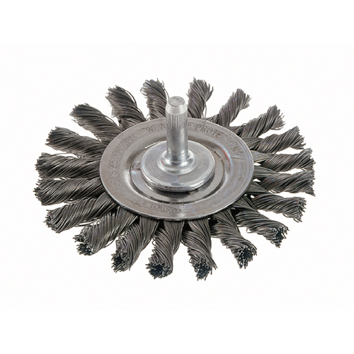 Knot Wire Wheel Brushes - Standard Twist Knot with 1/4" Shank, 3" Dia., 0.014" Fill, Steel Helyx Safety & Industrial Supplies