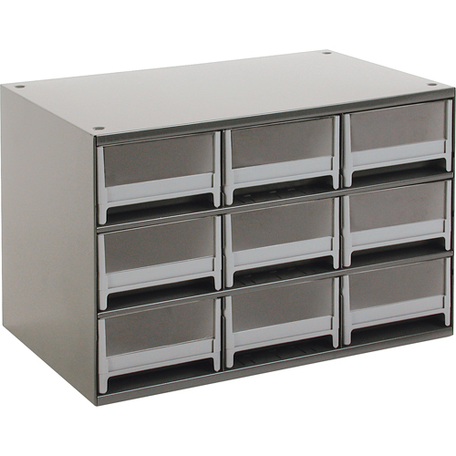 Casiers modulaires pour pi&egrave;ces, Acier, 9 tiroirs, 17" x 10-9/16" x 3-1/16", Gris Helyx Safety & Industrial Supplies
