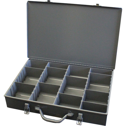 Adjustable Compartment Boxes, Steel, Variable Slots, 18" W x 12" D x 3" H, Grey Helyx Safety & Industrial Supplies