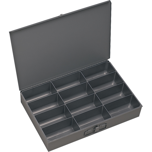 Compartment Scoop Boxes, Steel, 12 Slots, 13 3/8" W x 9-1/4" D x 2" H, Grey Helyx Safety & Industrial Supplies