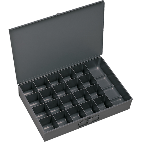Boîtes &agrave; fond courb&eacute;, Acier, 21 compartiments, 13-3/8" la x 9-1/4" p, 2" h, Gris Helyx Safety & Industrial Supplies