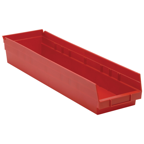 Shelf Bins, 6-5/8" W x 4" H x 23-5/8" D, Red, 50 lbs. Capacity Helyx Safety & Industrial Supplies