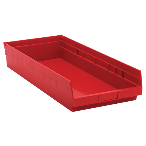 Shelf Bins, 11-1/8" W x 4" H x 23-5/8" D, Red, 50 lbs. Capacity Helyx Safety & Industrial Supplies