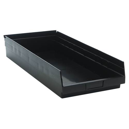 Economy Shelf Bin, 11-1/8" W x 4" H x 23-5/8" D, Black, 60 lbs. Capacity Helyx Safety & Industrial Supplies