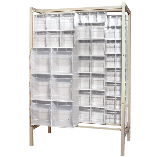 Syst&egrave;me de stockage &agrave; glissi&egrave;re &agrave; bacs basculants autonome, 51-1/4" la x 26" p x 77" h, 101 tiroirs Helyx Safety & Industrial Supplies
