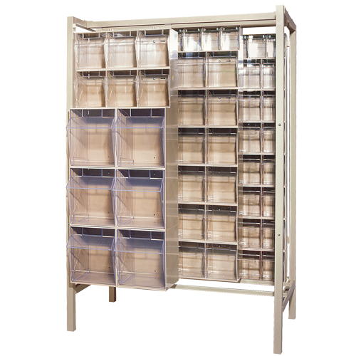 Syst&egrave;me de stockage &agrave; glissi&egrave;re &agrave; bacs basculants autonome, 51-1/4" la x 26" p x 77" h, 101 tiroirs Helyx Safety & Industrial Supplies