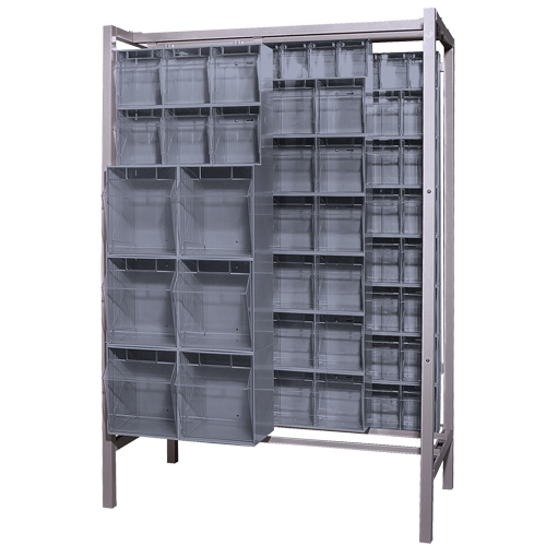 Syst&egrave;me de stockage &agrave; glissi&egrave;re &agrave; bacs basculants autonome, 51-1/4" la x 26" p x 77" h, 101 tiroirs Helyx Safety & Industrial Supplies