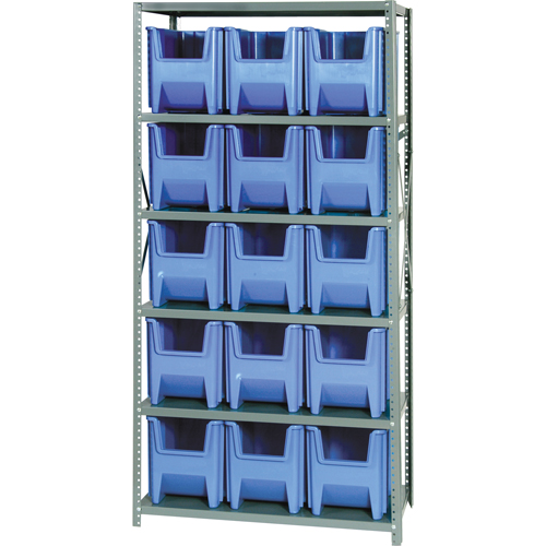 Shelving Unit with Stacking Bins, Steel, Boltless, 800 lbs. Capacity, 36" W x 75" H x 18" D Helyx Safety & Industrial Supplies