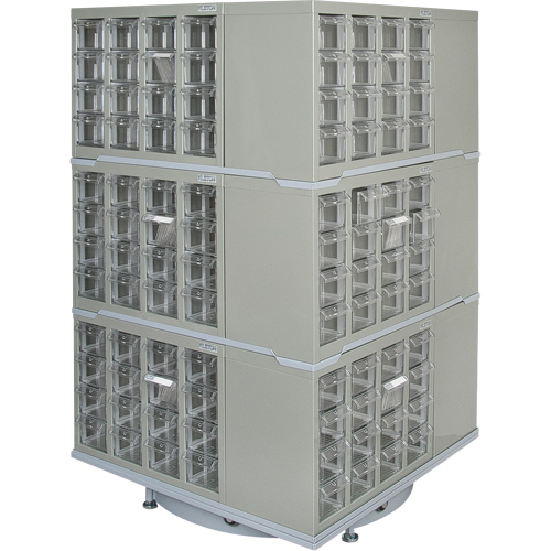 Armoire industrielle robuste avec carrousel &agrave; tiroirs, Acier, 192 tiroirs, 27" la x 27" p x 48" h, Gris Helyx Safety & Industrial Supplies