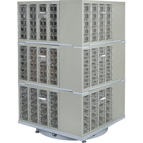 Armoire industrielle robuste avec carrousel &agrave; tiroirs, Acier, 240 tiroirs, 27" la x 27" p x 48" h, Gris Helyx Safety & Industrial Supplies