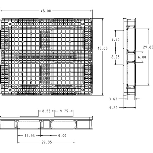 RackoCell Plastic Pallet, 4-Way Entry, 48" L x 40" W x 6-1/3" H Helyx Safety & Industrial Supplies