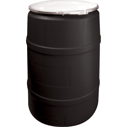 Barils en poly&eacute;thyl&egrave;ne, 55 gal. US (45 gal. imp.), Dessus ouvert, Noir Helyx Safety & Industrial Supplies