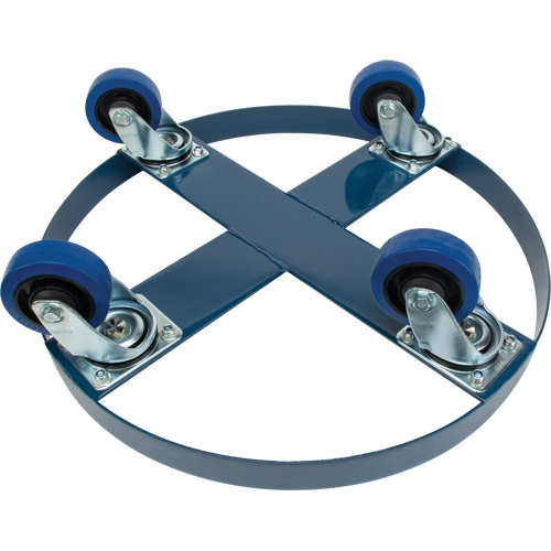 Drum Dolly, Steel, 1400 lbs. Capacity, 24" Diameter, Blue Elastic Casters Helyx Safety & Industrial Supplies