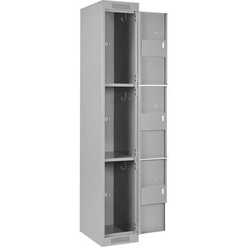 Casiers Clean Line, 3 niveaux, Bloc de 4, 48" x 18" x 72", Acier, Gris, Rivet (assembl&eacute;) Helyx Safety & Industrial Supplies