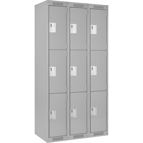 Casiers Clean Line, 3 niveaux, Bloc de 3, 36" x 18" x 72", Acier, Gris, Rivet (assembl&eacute;) Helyx Safety & Industrial Supplies