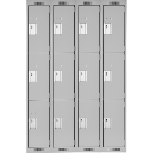 Casiers Clean Line, 3 niveaux, Bloc de 4, 48" x 18" x 72", Acier, Gris, Rivet (assembl&eacute;) Helyx Safety & Industrial Supplies