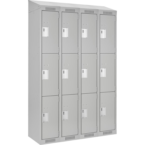 Casiers Clean Line, 3 niveaux, Bloc de 4, 48" x 18" x 78", Acier, Gris, Rivet (assembl&eacute;) Helyx Safety & Industrial Supplies