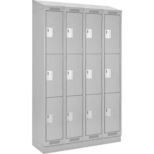 Clean Line Lockers, 3 -tier, Bank of 4, 48" x 18" x 82", Steel, Grey, Rivet (Assembled) Helyx Safety & Industrial Supplies