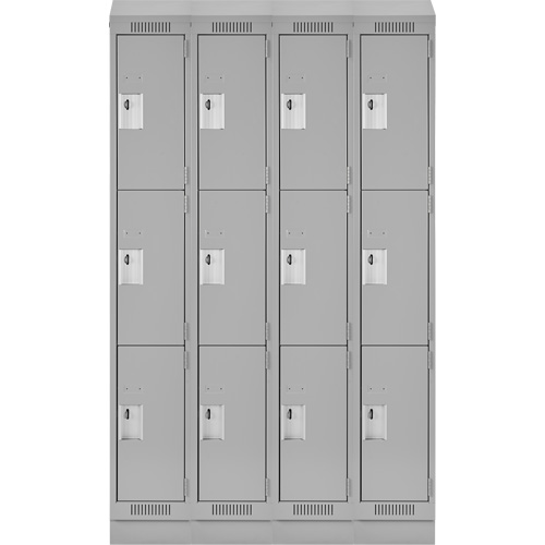 Clean Line Lockers, 3 -tier, Bank of 4, 48" x 18" x 82", Steel, Grey, Rivet (Assembled) Helyx Safety & Industrial Supplies